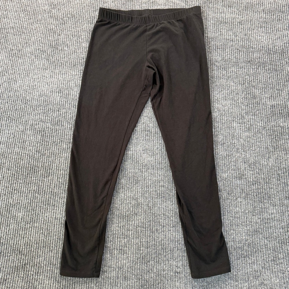 Unbranded Girls Leggings L 11-13 Black Cotton Spandex Stretch Elastic Waist